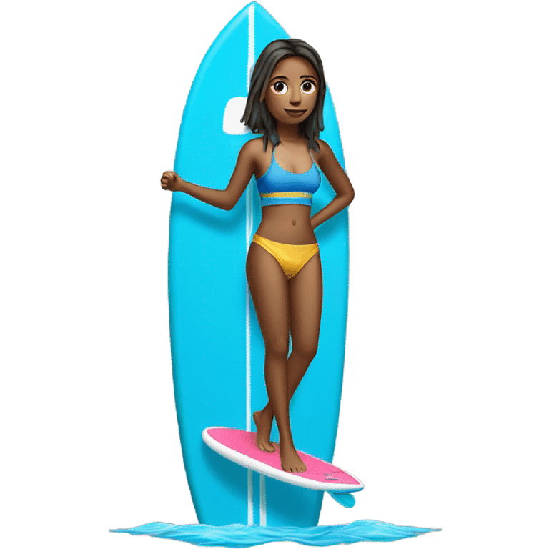 Girl standing on a blue paddle board  emoji