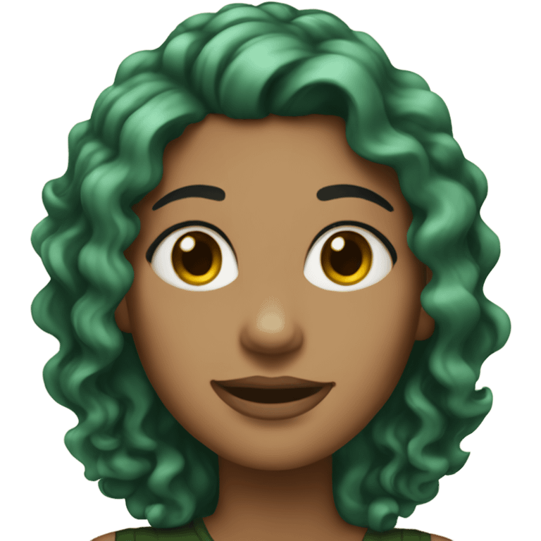 Custom Emoji Lady with curly black and green hair and tan skin emoji