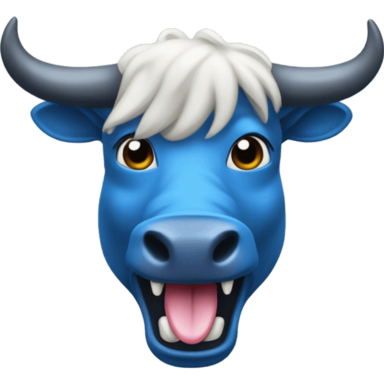 Blue bull head with sticking out tongue emoji