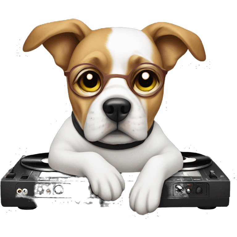 Dog on DJs decks  emoji