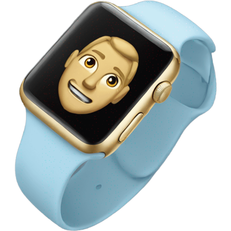 Gold Apple Watch with a light blue band on an angle emoji