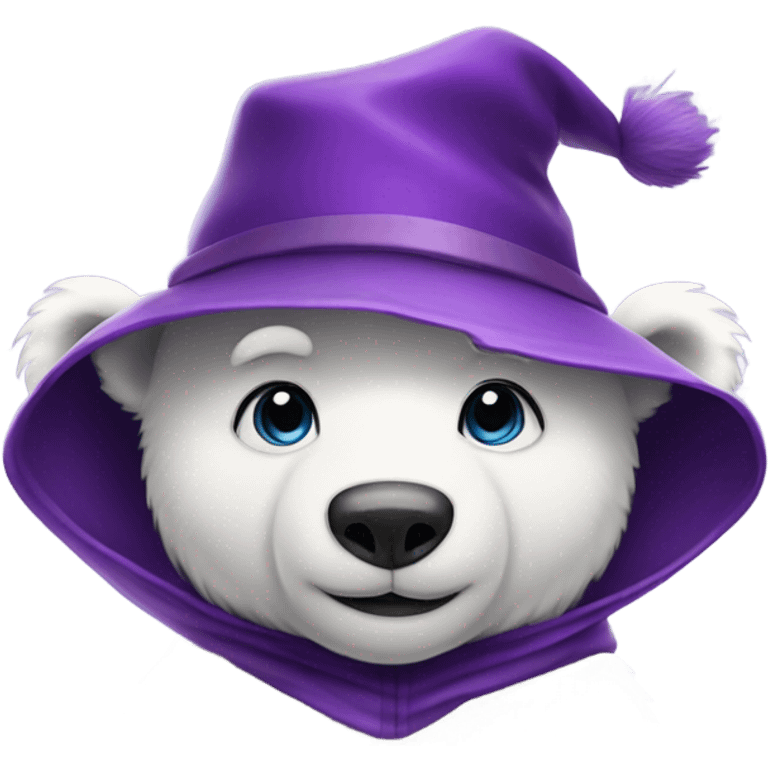 white cute wizard polar bear purple hat purple cape emoji