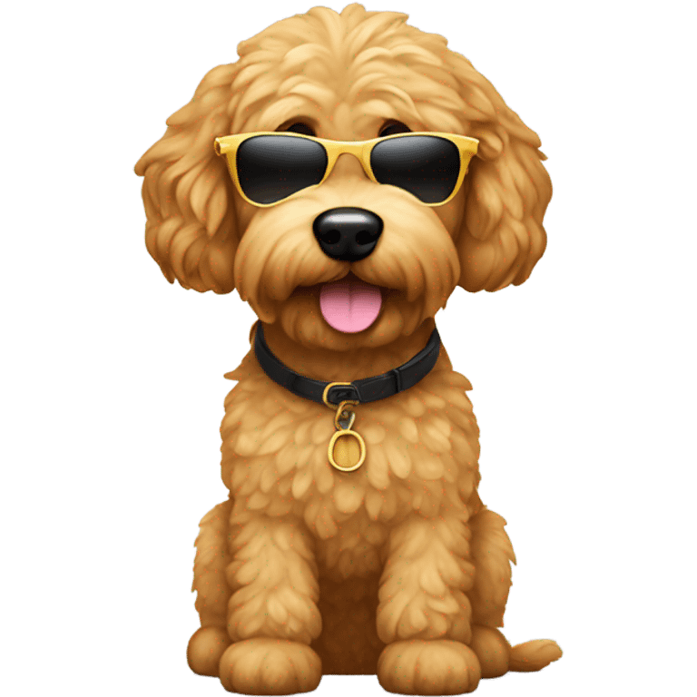 Mini golden doodle with sunglasses emoji