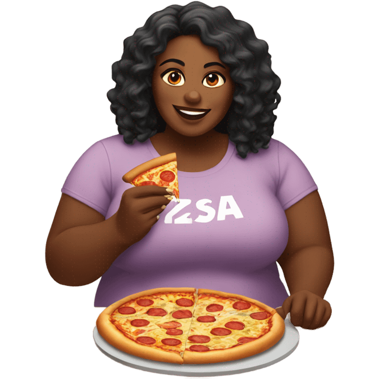 Fat black lady sitting eating pizza emoji