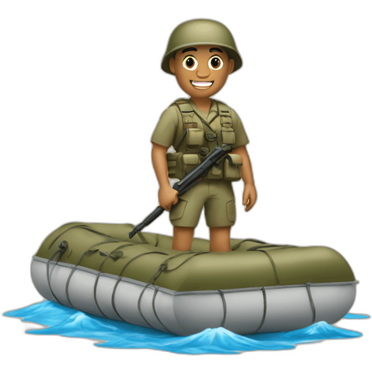 Tan military guy on a raft in a river emoji