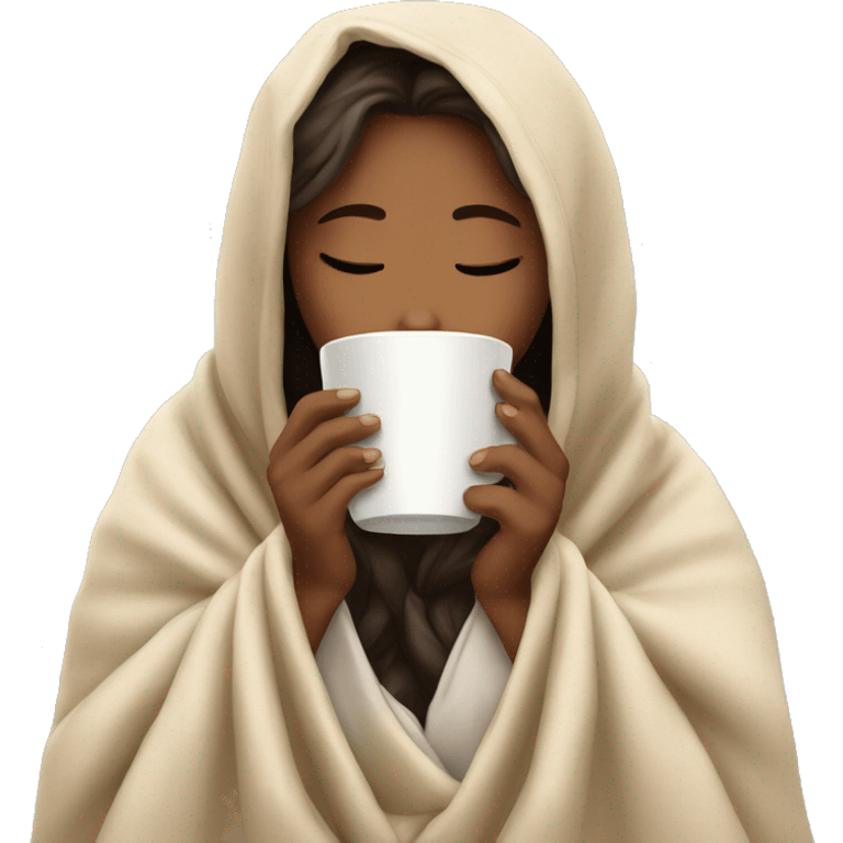 girl inside a blanket sipping coffee eyes closed emoji