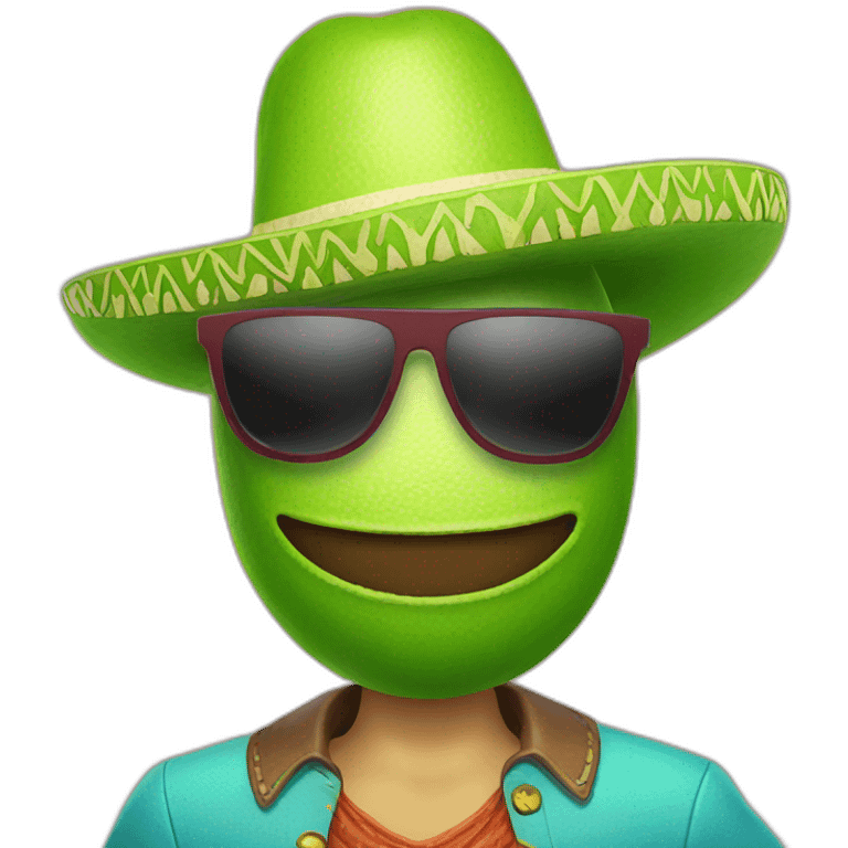 a friendly cartoon lime wearing sunglasses and a sombrero emoji