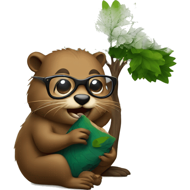 Beaver eating a tree with glasses  emoji