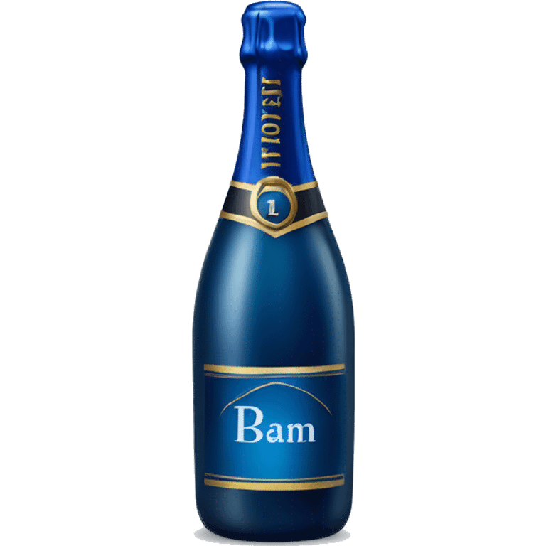 Realistic dark  blue champagne bottle with glass of blue champagne.  emoji