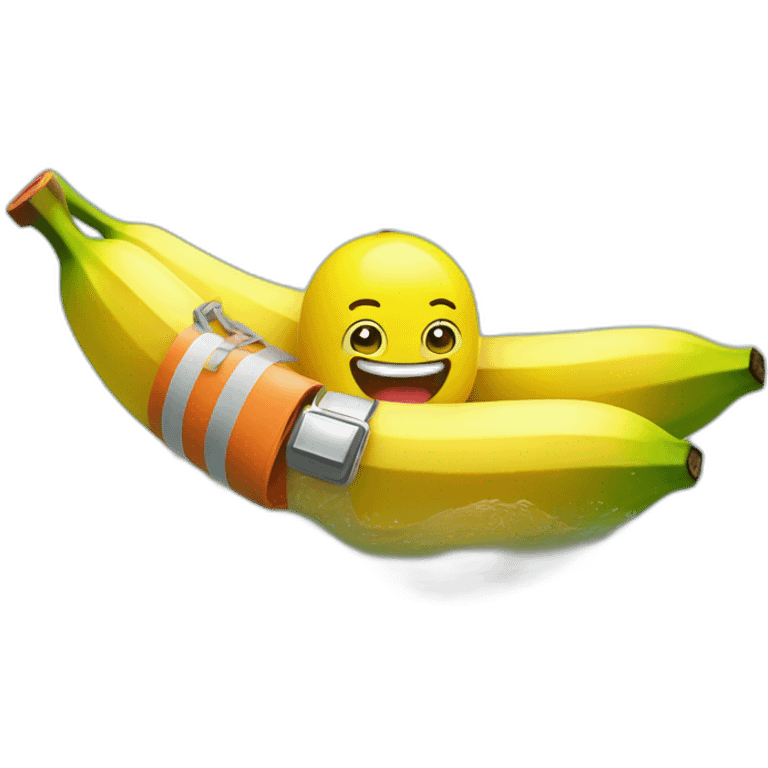 a banana with a life belt going to have a bath in the sea emoji