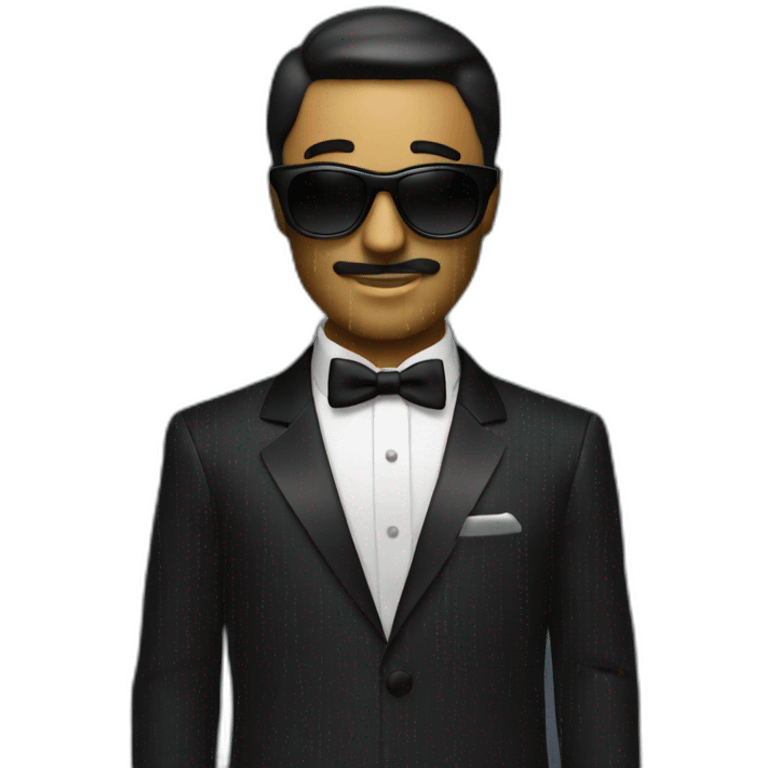 Man with tuxedo and dark sunglasses with lines of code as background emoji