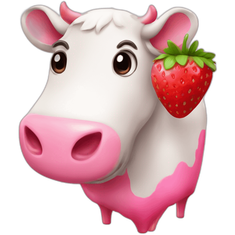 cute cow with pink stains and a strawberry emoji