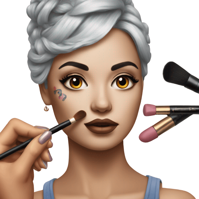 Hyper Realistic Beautiful lightly tattooed woman having make-up applied  emoji