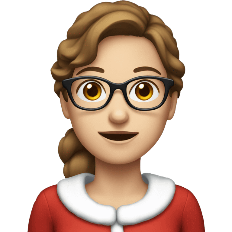 Female Santa with brown hair and blue eyes and glasses emoji