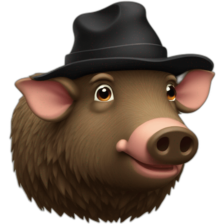 profile really sad big brown boar with black winter hat emoji