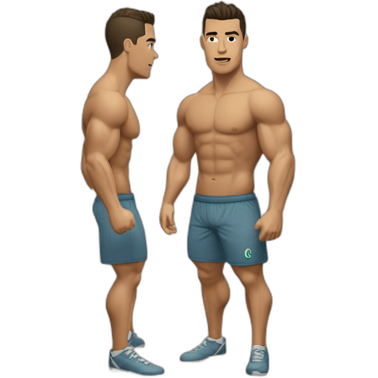 Christiano ronaldo wearing a tight shirt with and shorts to see his very muscular legs emoji