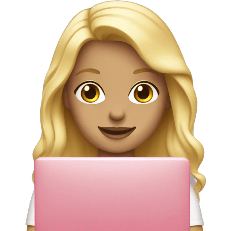 Blondy girl with pink laptop  emoji