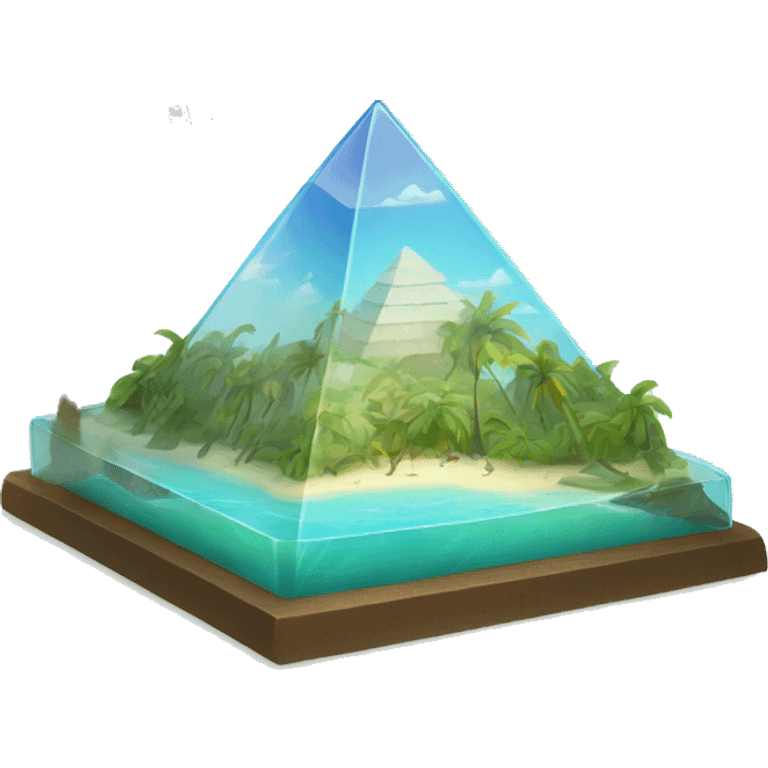 Glass pyramid with a tropical island inside  emoji