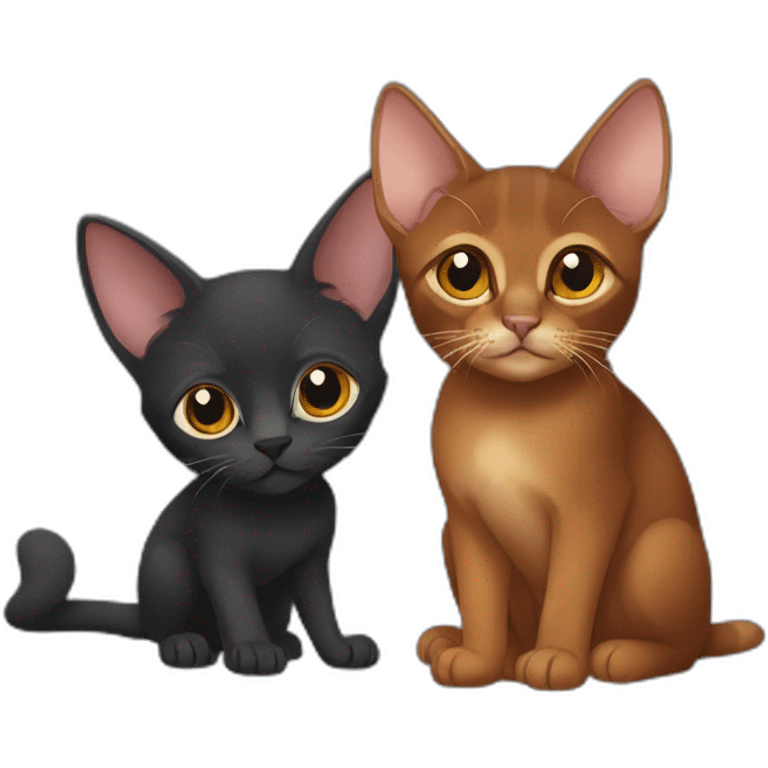 dark red abyssinian cat with big ears and black kitten with small white speck emoji