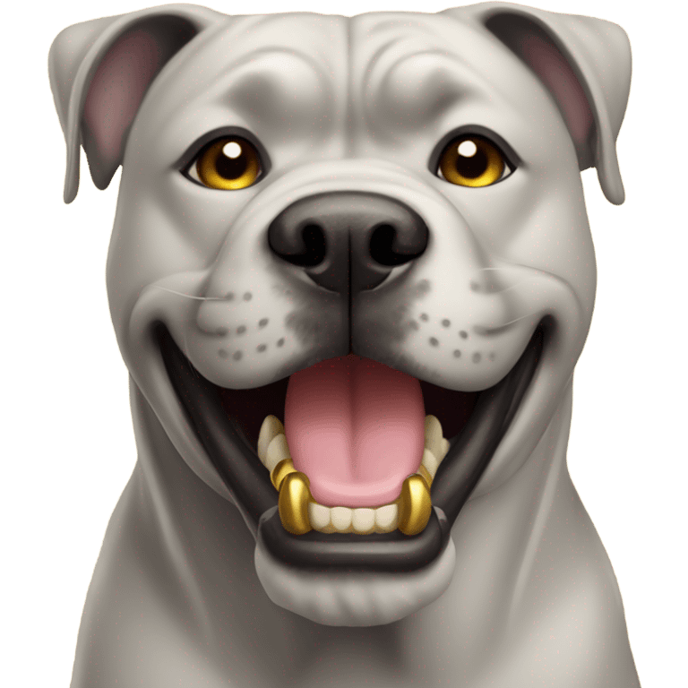 A white Cane Corso smiling with gold teeth  emoji