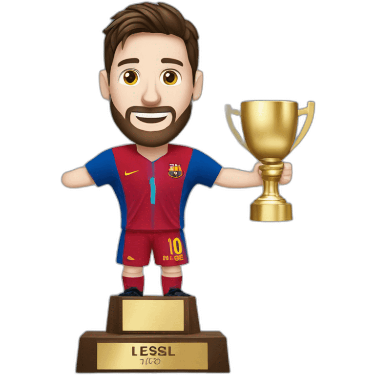 Le joueur de foot Lionel Messi tenant un trophée emoji