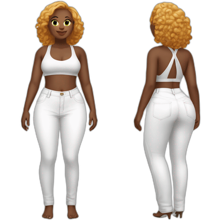 Full body Curvy beauty white pants both sides emoji