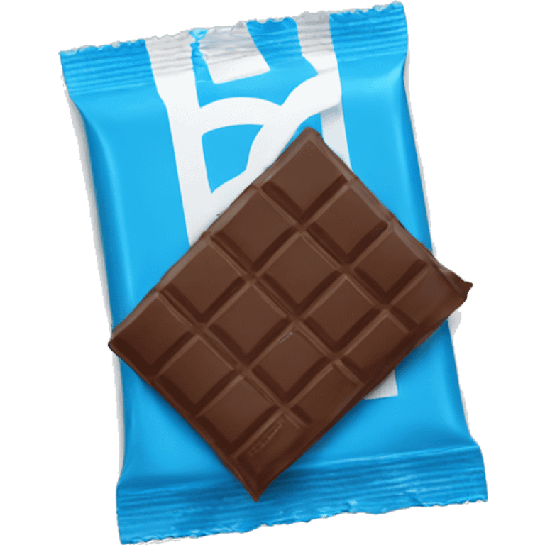 BLUE wrapper and white logo chocolate bar, wrapped in blue emoji