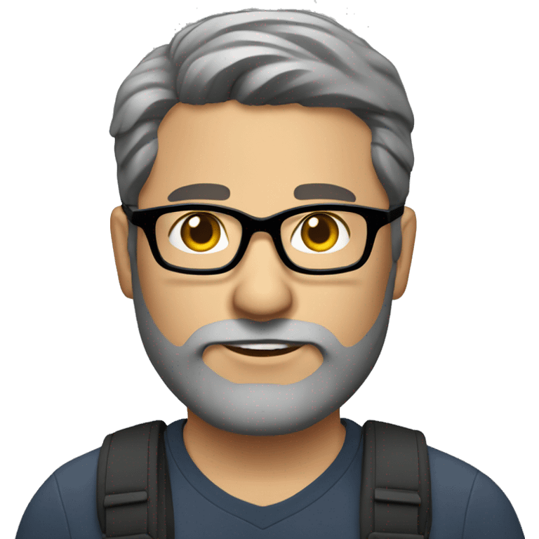 reporter short hair dark brown hair, chubby, GRAY beard AND GLASSES emoji