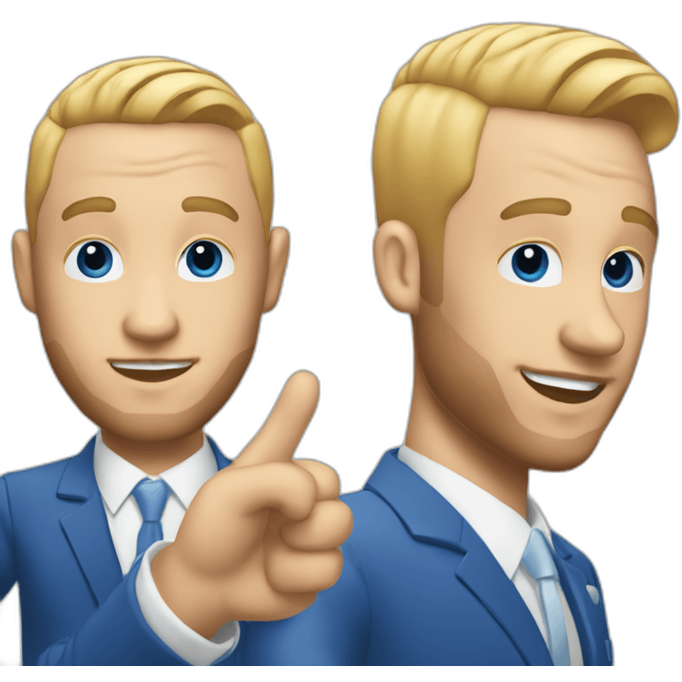 mac miller waving his hand with a blonde comb over skin fade wearing a blue suit emoji