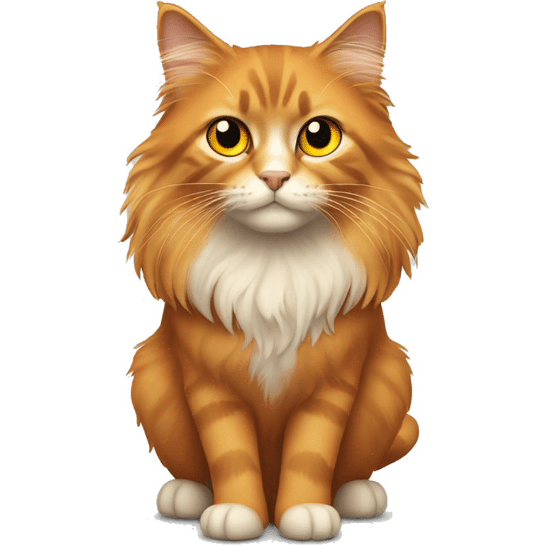 Orange and black long haired cat with yellow eyes emoji