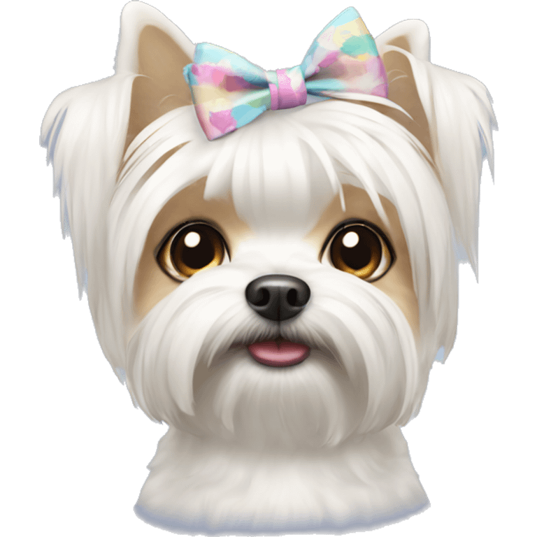 white morkie dog with bows on its ears  emoji