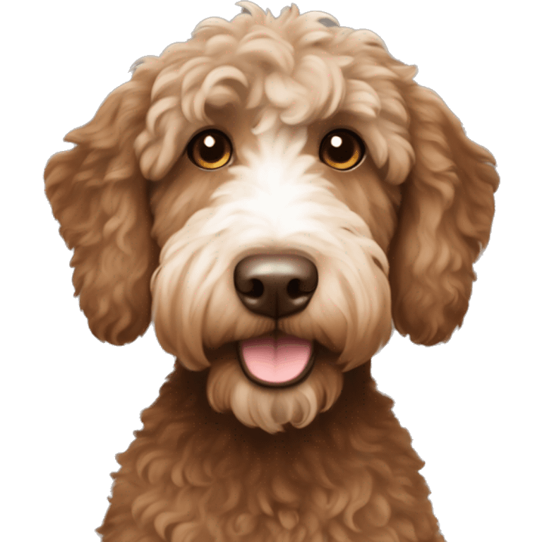 australian labradoodle with a brown body and white face you can seee the full brown body and white face emoji