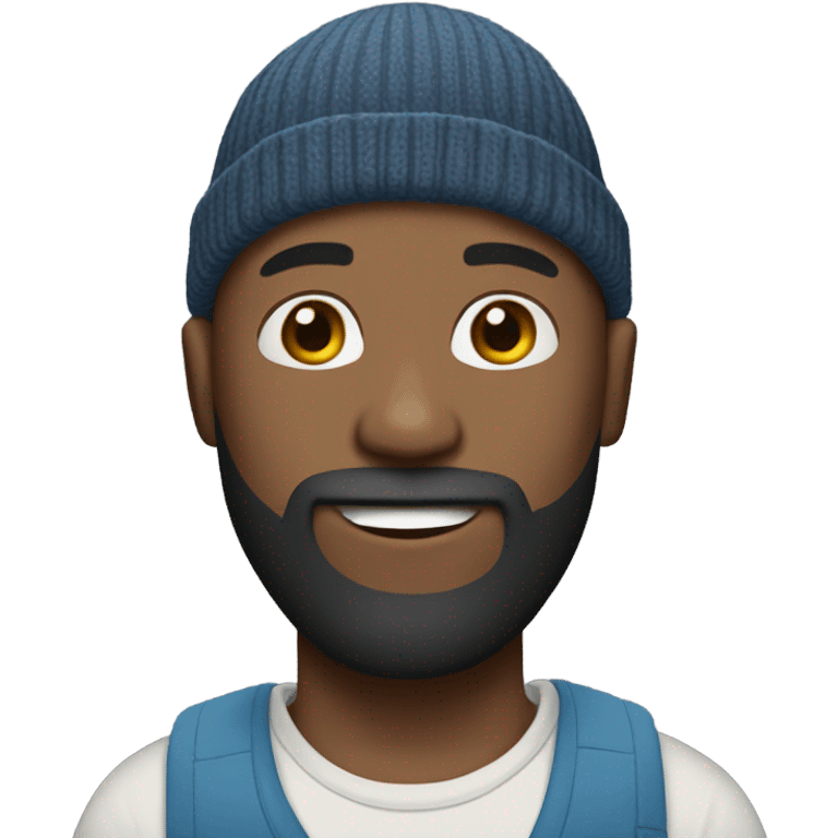 Black bald man with a beard and beanie full body emoji