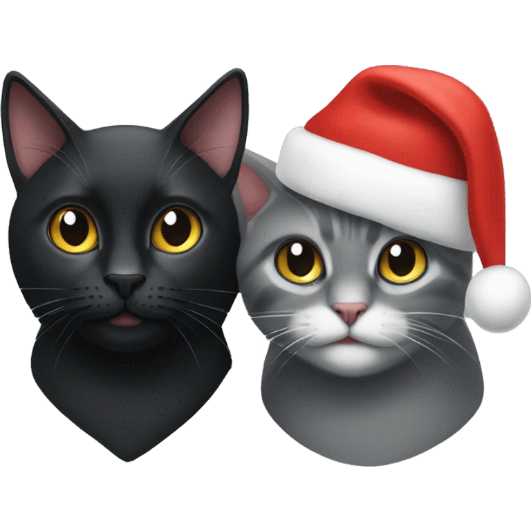 A Blackcat  and a grey cat wearing Christmas hats emoji