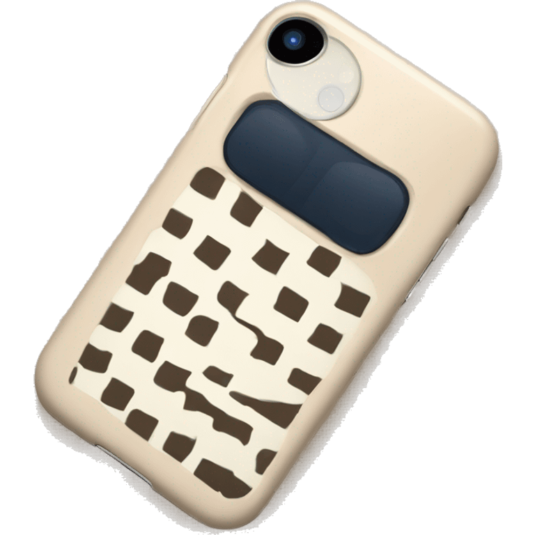 white iPhone 14 with beige checkered case emoji