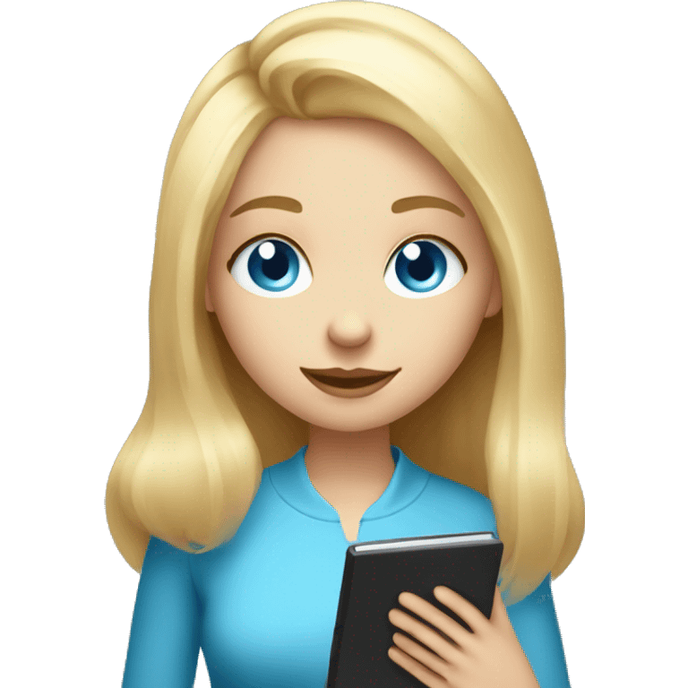 Cute blonde girl with blue eyes reading a kindle emoji