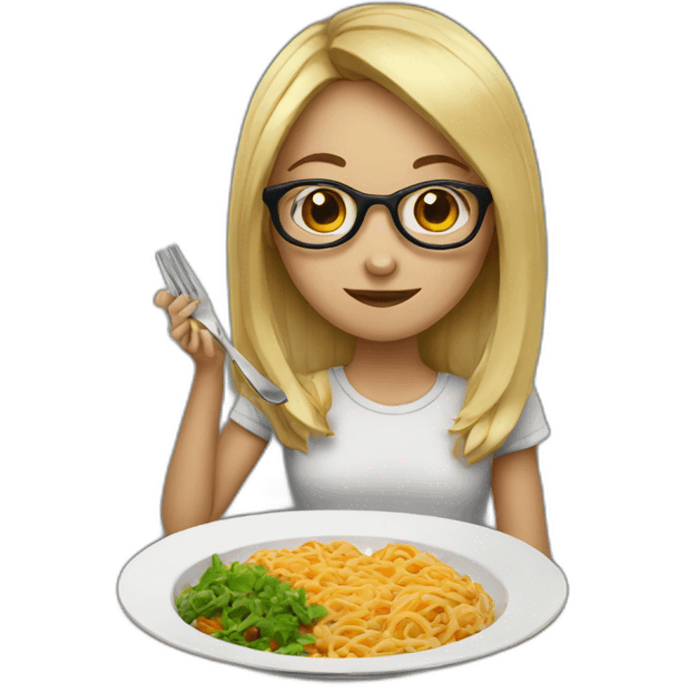 girl with glasses eating a plate with bami emoji