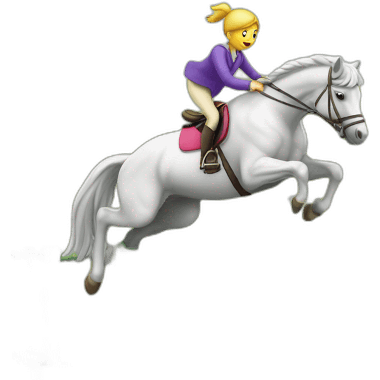 Fille sur un cheval en saut d’obstacle avec l’obstacle  emoji