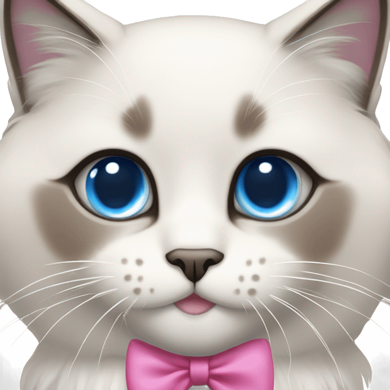 Ragdoll cat with blue eyes and a pink bow as a collar emoji