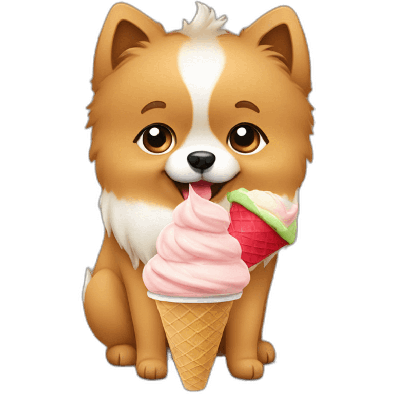 light brown cute spitz eat ice cream emoji