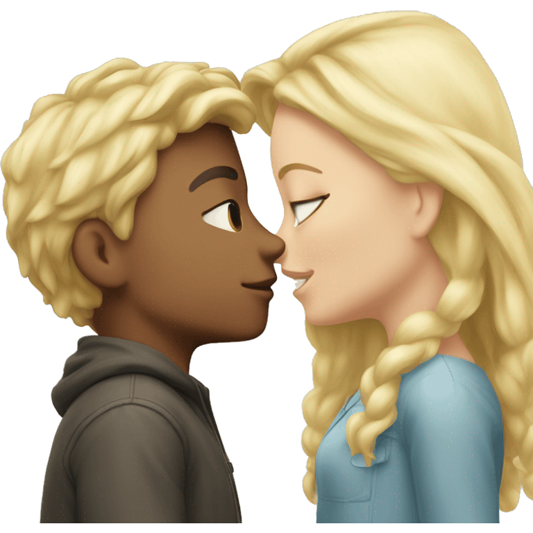 a blonde boy and a blonde girl kissing  emoji