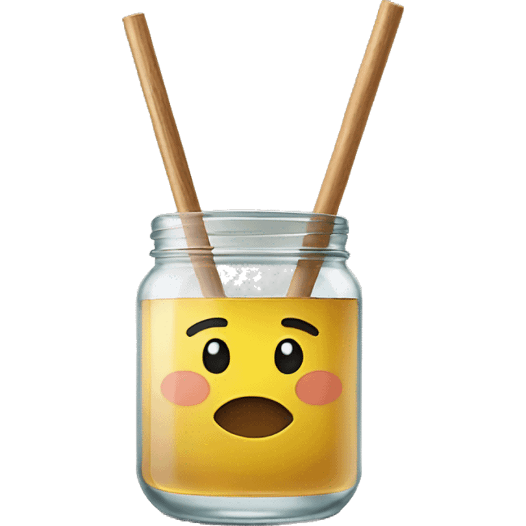 clear glass with wood lid and straw emoji