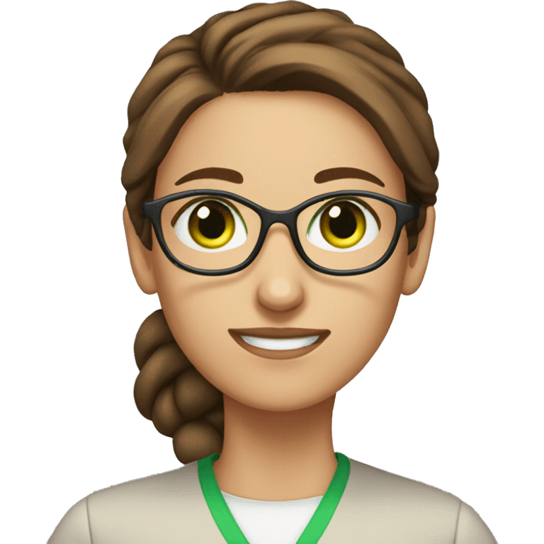 Female scientist with brown hair in a bun green eyes no glasses emoji