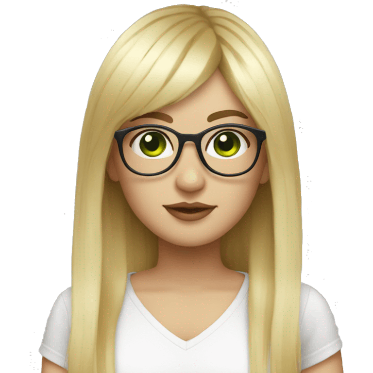 Big girl blonde hair glasses green eyes straight hair with fringe emoji