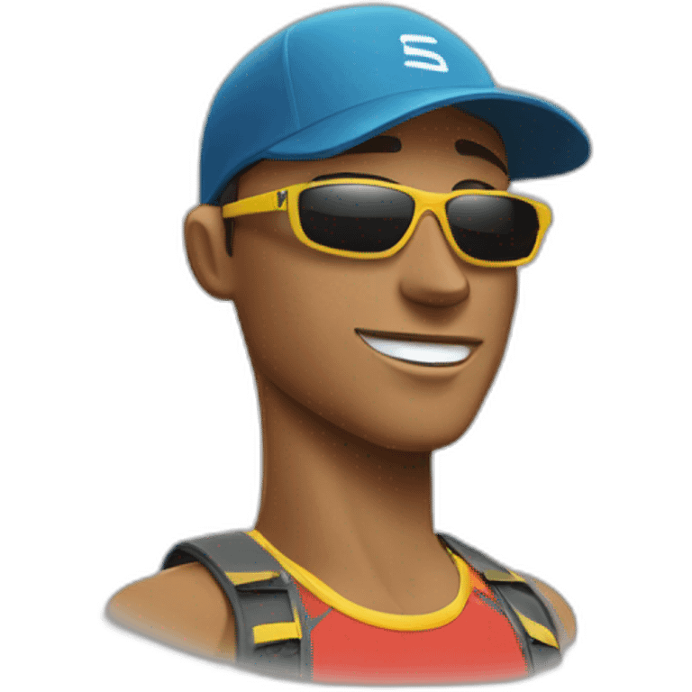 a salomon trail runner wearing a cap and a pair of sunglasses emoji