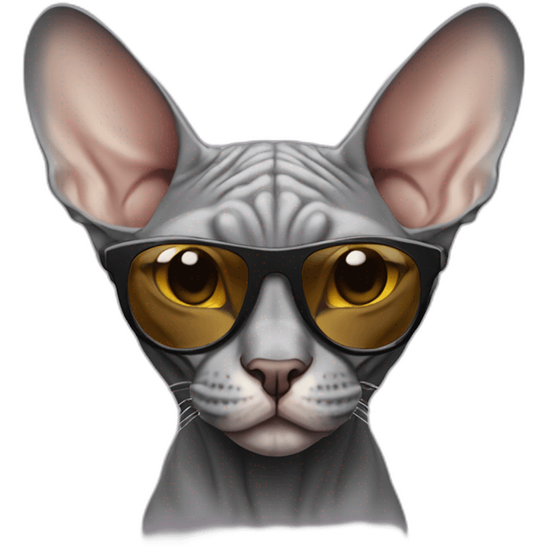 gray Sphynx cat with sunglasses emoji