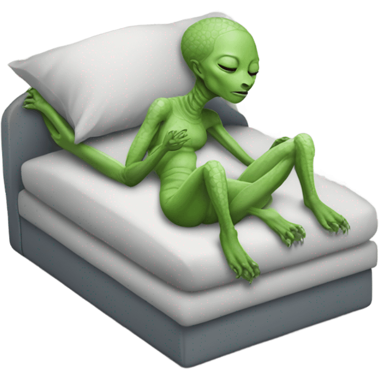 a Reptilian alien woman, full body,sleeping  emoji