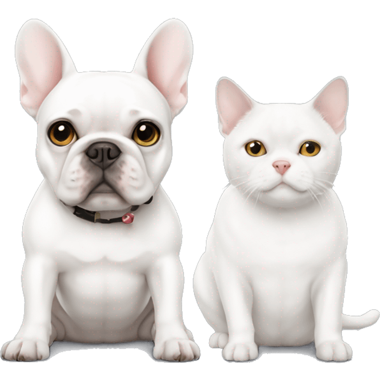 White French bulldog and a white cat sitting together emoji