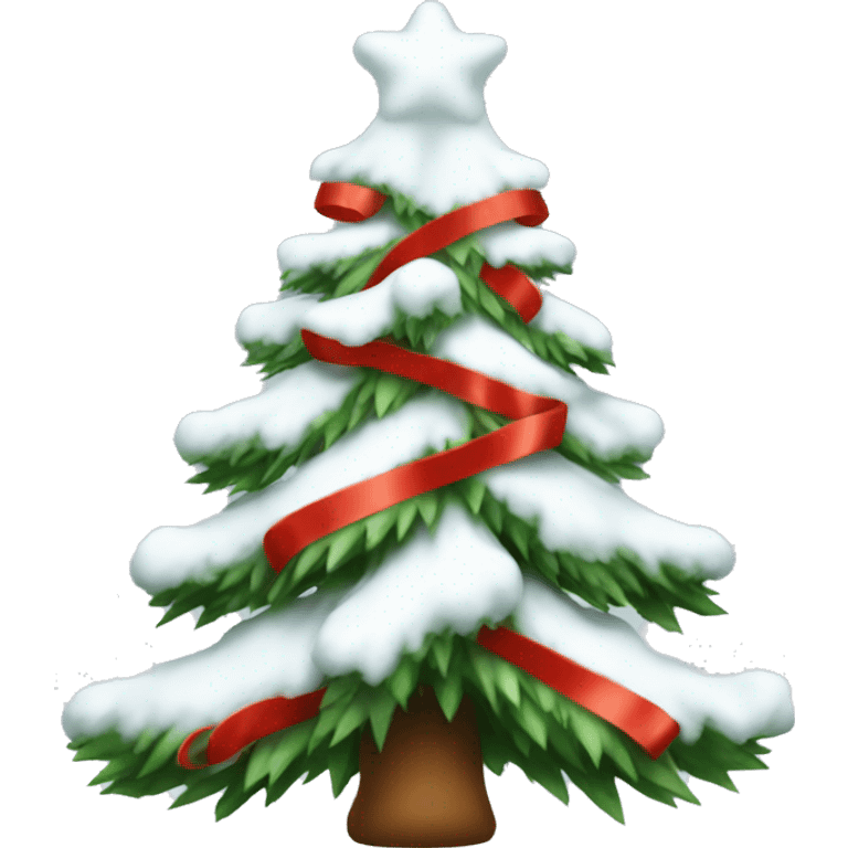 Snow Christmas tree with red ribbon emoji