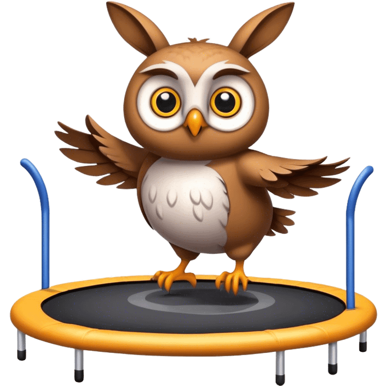 Owl on trampoline with rabbit emoji